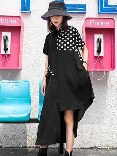 Asymmetric Split-joint Polka-Dot T-Shirt Dress