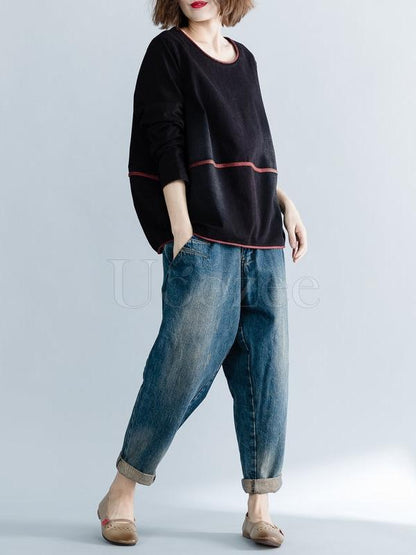 Loose Knitting Round-neck T-shirt