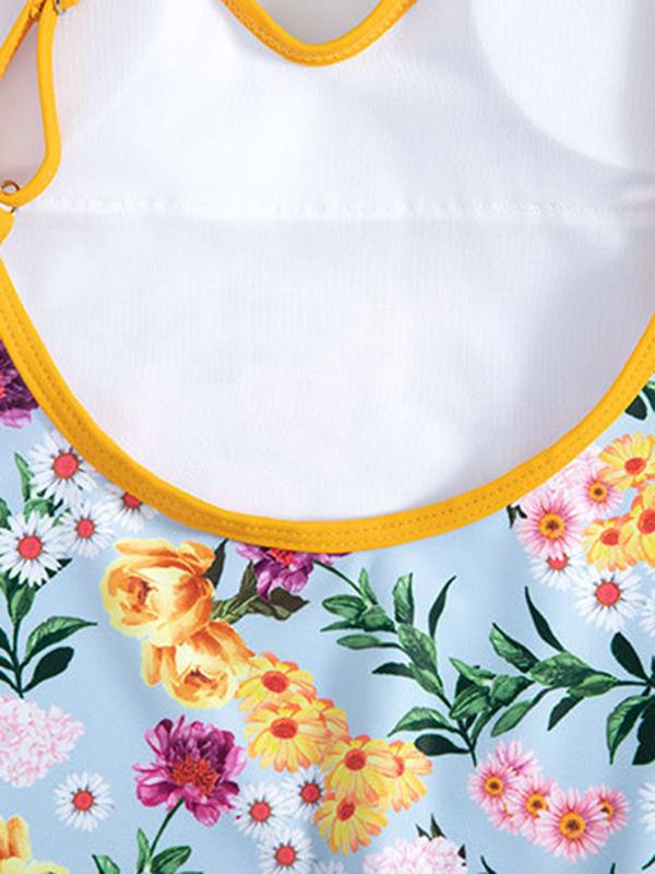 V-Neck Hemming Printing One-Piece Swimwear