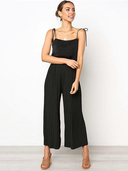 Ruffled Solid Loose Wide-leg Pants