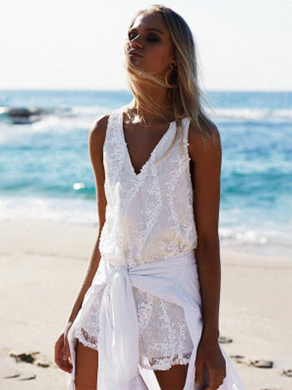 Fashion V-neck Lace Mini Dress