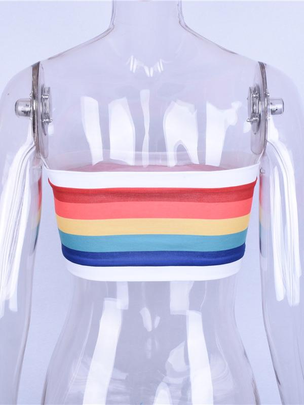 Fashion Rainbow Striped Sexy Wrap Sports Bra