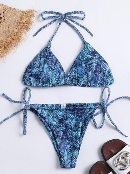 Lace-up Snakeskin Bikini Swimsuit