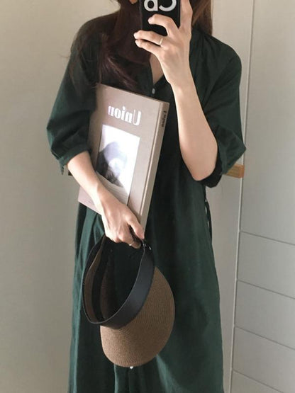 Oversize Solid V-neck Blouse Dress
