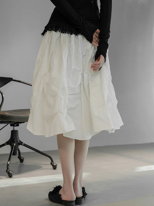 Original Pleats Solid Color A-Line Skirt