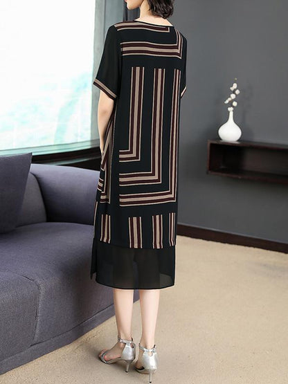 Chiffon Loose Split-joint Striped Dress