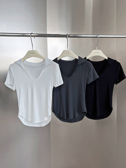 Simple Casual Solid Color U-Neck T-Shirt Top
