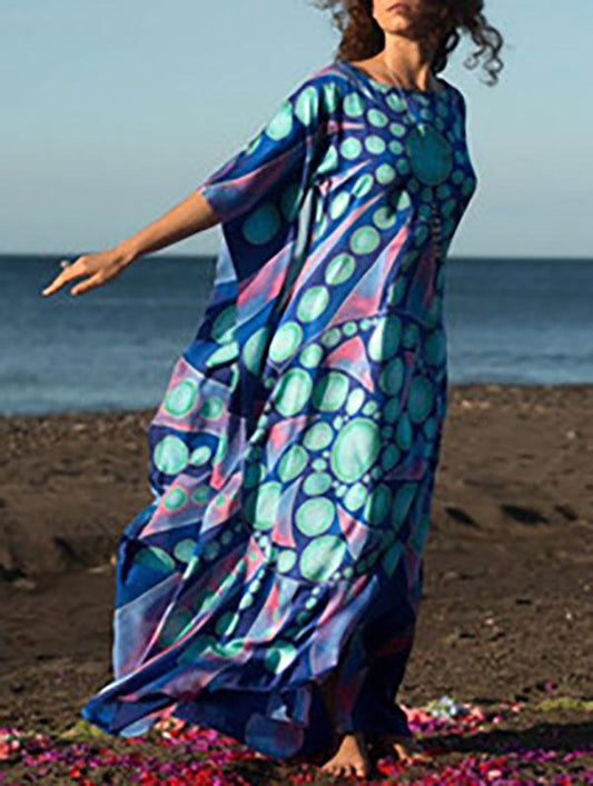 Deep Blue Printed Beach Cover-ups