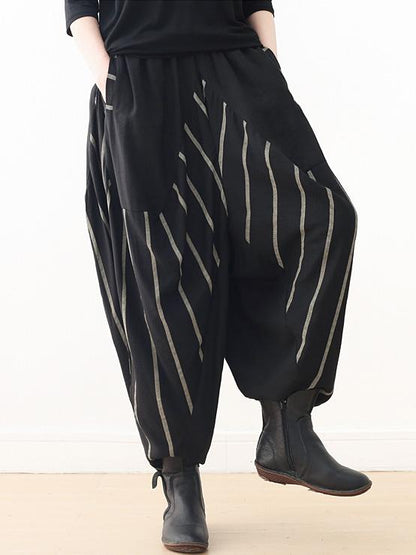 Loose Black Striped Split-joint Casual Pants