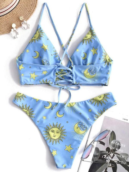 Lace Up High Cut Bikini Swimsuit