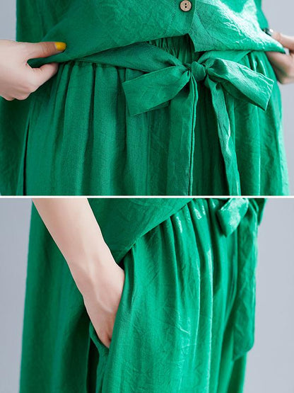 Loose Stand Collar Shirt + Wide Leg Pants Suit