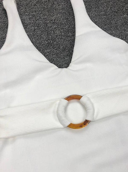 Plain Belted One-piece Swimsuit