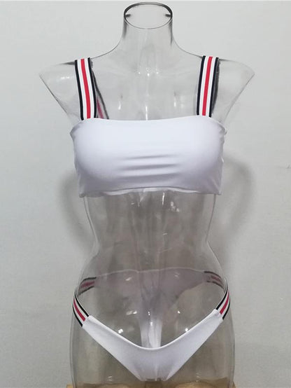 Striped Strap Bandeau Bikini Set