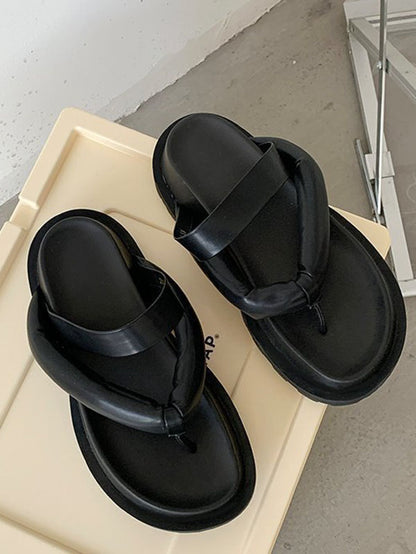 Stylish Yellow&Black Flip Flops Flatform Slippers