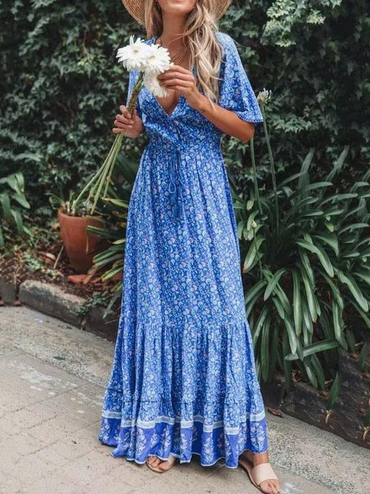 Printed V-neck Maxi Dresses
