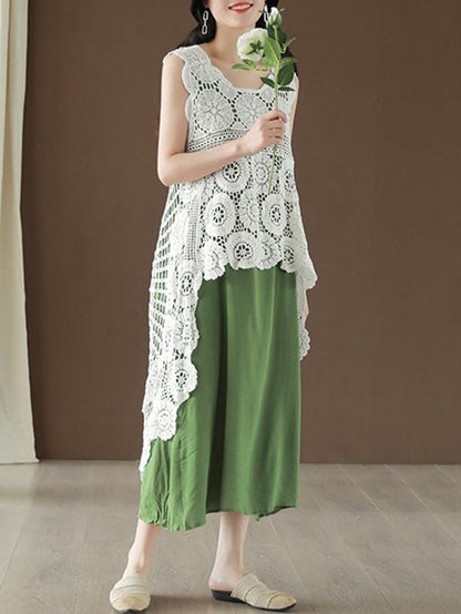 Hollow Out Cropped Long Vest
