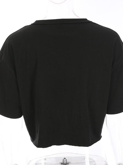 Letter Printed Round Neck Tees
