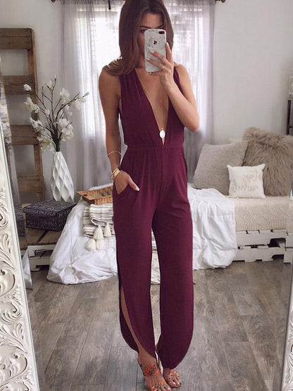 Fashion V-neck Casual Sleeveless Jumpsuit