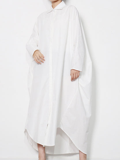 Casual Buttoned Solid Color Lapel Long Sleeves Loose Maxi Dress