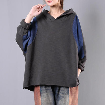 Buykud Patchwork Contrast Color Casual Loose Hoodie