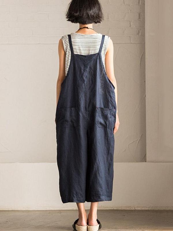 Loose Vintage Navy Blue Wide Leg Jumpsuits