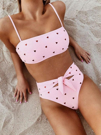 High Waisted Tie Bandeau Bikini Swimsuit