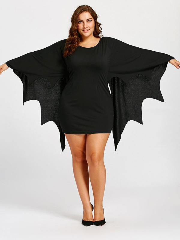 Vintage Solid Batwing Sleeves Mini Dresses