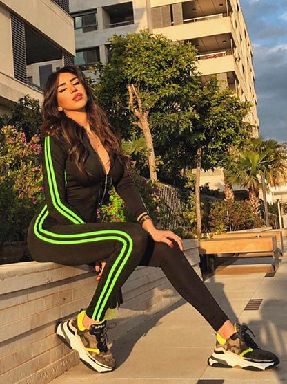 Long Sleeve Contrast Trim Jumpsuits