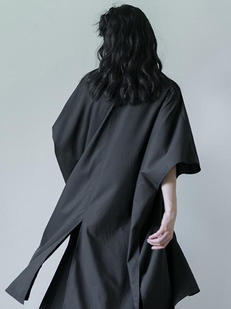 Simple Black Lace-up Batwing Sleeves Dress