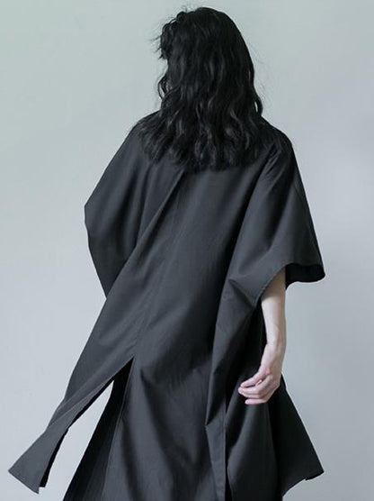 Simple Black Lace-up Batwing Sleeves Dress