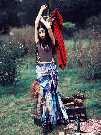 Retro Floral Printed Hollow T-shirt