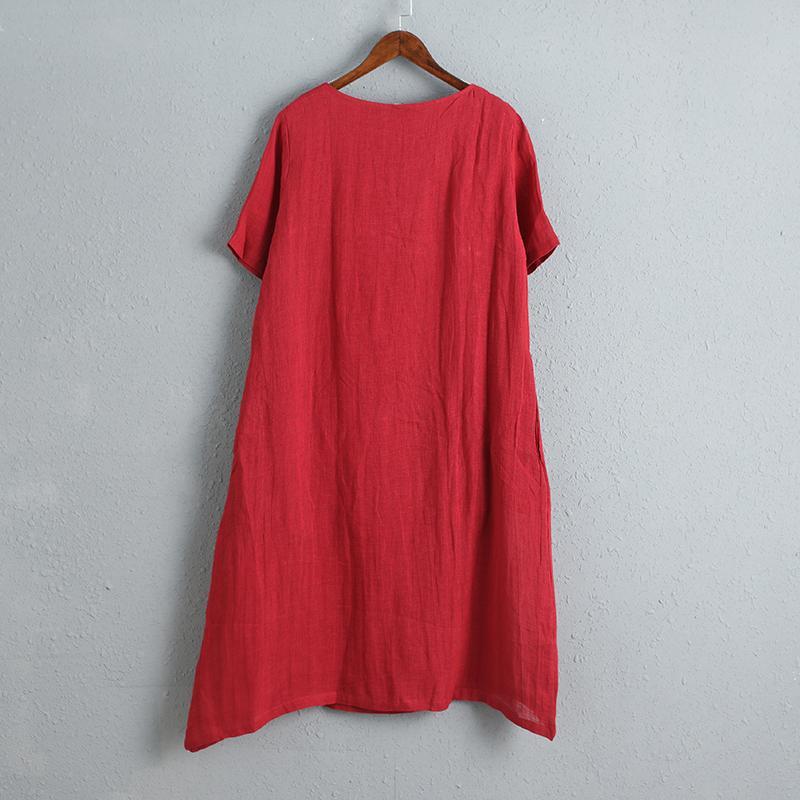 Chinese Style Women Short Sleeve Red Dress