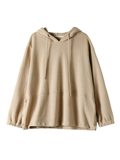 Casual Solid Color Long Sleeves Drawstring Hoodies