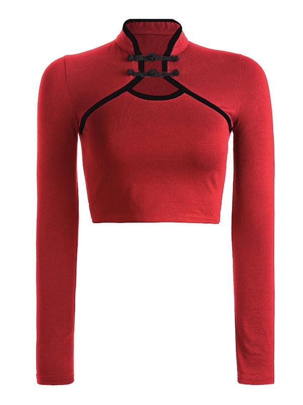 Vintage Chinese Style Mandarin Collar T-Shirt