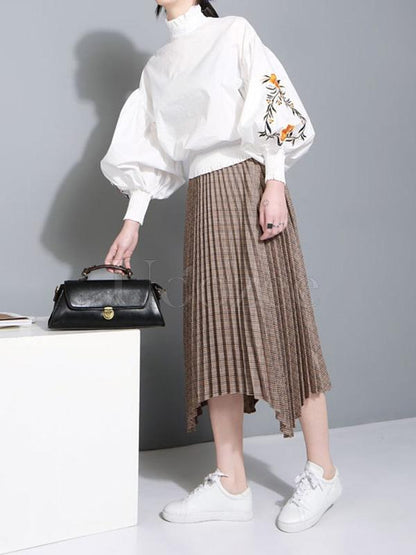 Casual Puff Sleeves Embroidered Blouses