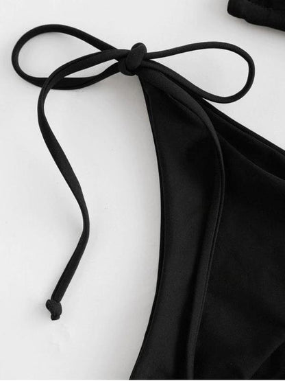 Solid Color Bandage Three-Piece Bikini Swimsuit