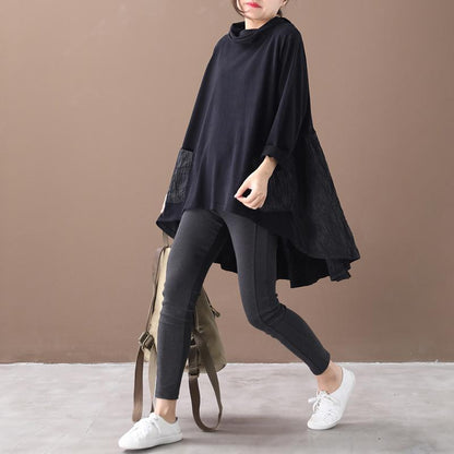 Buykud Casual Pleated Patchwork Irregular Hem Loose Dress