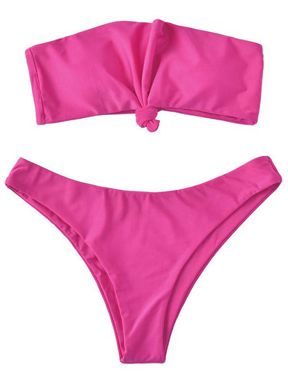 Solid Color Bandeau Split Bikini Swimsuit