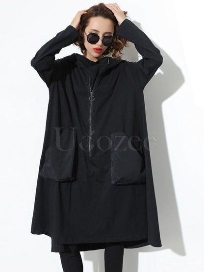 Loose Zipper Split-joint Hoodie Shirt Dress