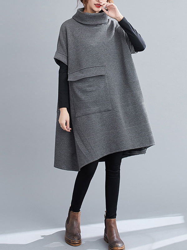 Urban Solid Color Half Sleeves High-Neck Knitting Midi Dress