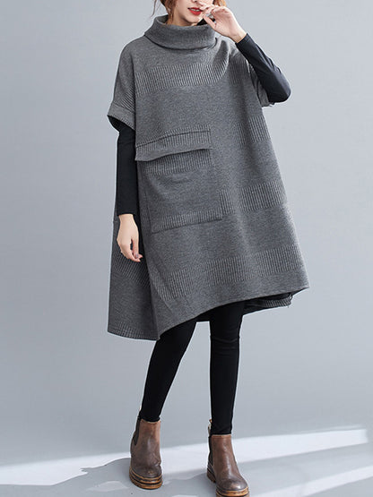 Urban Solid Color Half Sleeves High-Neck Knitting Midi Dress