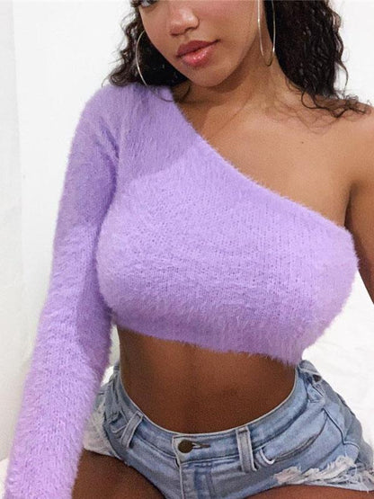 One Shoulder Cropped Sweater