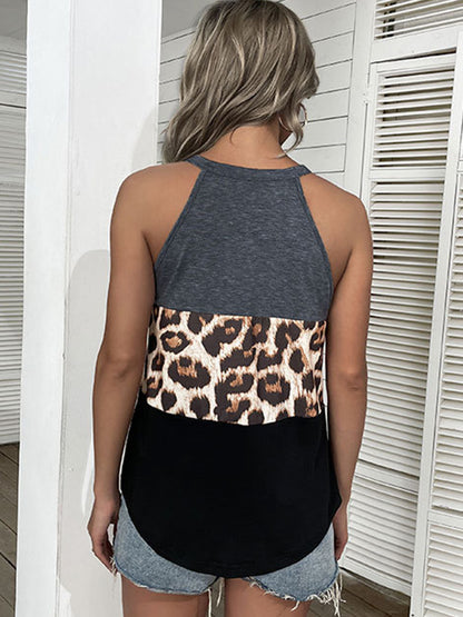 Original Casual Leopard Printed Contrast Color Vest Top
