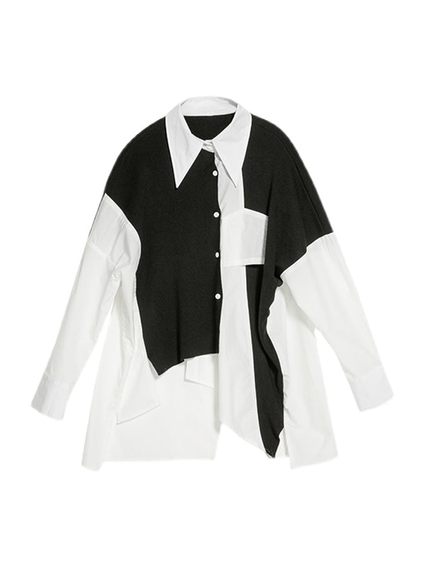 Stylish Asymmetric Split-Joint High-Low Irregular Clipping Split-Back Blouse