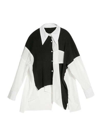 Stylish Asymmetric Split-Joint High-Low Irregular Clipping Split-Back Blouse