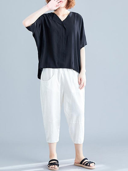 Loose Solid Batwing Sleeves Shirt