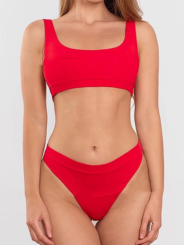Solid Color Strapless High Waist Bikini Swimwear