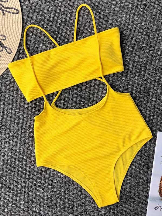 Sexy Solid Cropped Spaghetti-Neck Bikini