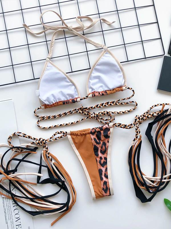 Triangles Braiding Bandage Split-Joint Bikini Swimsuit