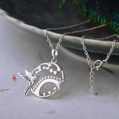 Buykud Chinese Style Silver Bird Pendant Necklace